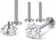 Titanium Princess Cut Labret Stud Earrings for Piercings by Ginger Lyne Solitaire Cz 6Pc Set G23 Scr