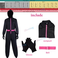 Squid game ชุดป้องกันสำหรับเด็กและผู้ใหญ่เซ็ตจั้มสูทวันฮาโลวีนสีชมพูและดำเครื่องแต่งกายสำหรับการแสดง