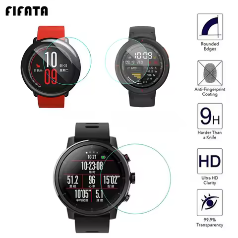 FIFATA 2pcs Screen Protector Tempered Glass Film Cover For Xiaomi Huami Amazfit Verge Stratos 2 3 Pa