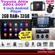 ANDROID PLAYER WITH TOYOYA ALTIS 2001-2007 PLAYER CASING , PLUG AND PLAY SOCKET , CAMERA COMPLETE SE