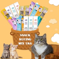 Paket Snack Kucing Murah 1kg Dan 500gr Mix Murah Berkualitas Tinggi dan Berlimpah untuk Penggemukan Kucing