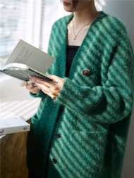 松子綠 2色  Alpaca秘魯羊駝毛開衫 康寶萊寬松軟糯針織毛衣外套