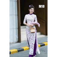 M18 _ Nguyet Cat purple floral ao dai in 6D printed Japanese silk fabric
