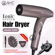 A&C Ionic System Foldable Hair Dryer 8300 Travel Strong Wind Fast Drying Hair Blower Salon Professio
