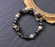 黑曜石 黑膽石 堇青石 麥飯石 黑瑪瑙 金曜石龍龜黃銅手鍊 客製化