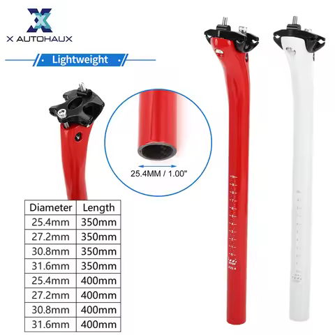 X Autohaux 25.4/27.2/30.8x350mm 25.4/27.2/31.6x400mm Bike Seat Posts Tube Universal Lightweight Carb