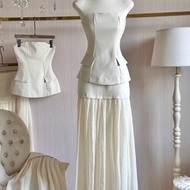 Summer women's dress set, lady's long skirt set, bustier set mixed with long pleated skirt, hot hit 