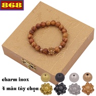 Stainless steel lotus charm 8mm wooden bracelet VGHRHSHB8