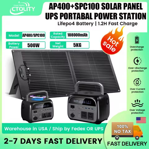 CTOLITY AP400 500W Fast Charging Portable Power Station SPC100 100W Foldable Portable Solar Panel Fo