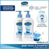 CETAPHIL BABY Gentle Wash & Shampoo 400ml with Glycerin & Panthenol Twin Pack + FREE Baby Daily Loti
