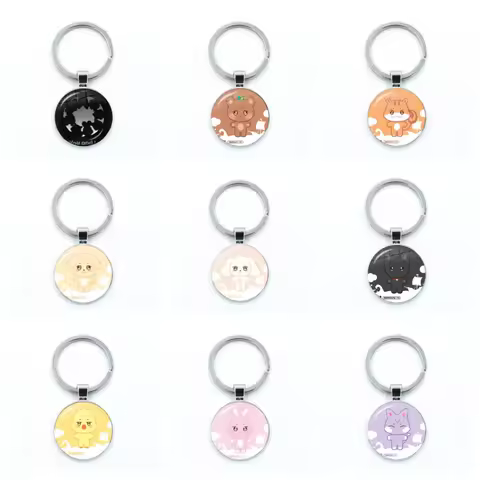 KPOP ATEEZ Cartoon Character Glass Pendant Keychain Jewelry Charm Bag Souvenir Key Ring