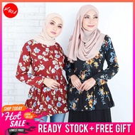 Nurmila Peplum Long Sleeves Muslimah Floral Printed Fashion Blouse [B790] KM  Wo