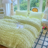 【Super low price】Korean Princess Style Lace Ruffles Bedding Set Skin-friendly Soft Seersucker Duvet 