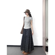 oversized t shirt woman shirt woman Korean Chic Gray Knitted Short Sleeve Shirt for Women - Floral P
