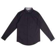OASIS เสื้อเชิ้ตชาย เสื้อเชิ้ตแขนยาว ผ้าคอดตอนผสมสเปนเด็ก รุ่น MWLF-4773 สีดำ