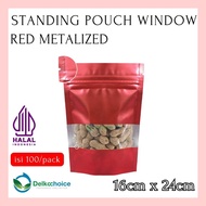 DELKOCHOICE STANDING POUCH ZIPLOCK WINDOW RED METALIZED 16x24