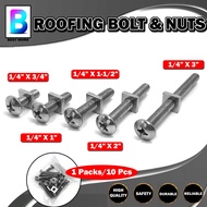 Roofing Bolt & Nut (1/4"x3/4", 1/4"x1", 1/4"x1-1/2", 1/4"x2" ,1/4"x3") 1 Packs 10 Pcs