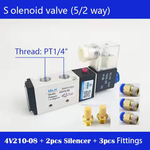 4V210-08 Pneumatic Electric Solenoid Valve 24V 12V 2 Position 5 Port Five Way Control Air Valve Elec