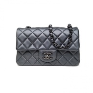 CHANEL CF口蓋包大Mini20cm黑色羊皮晶片開黑扣