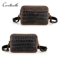 CONTACTS Genuine Leather Sling Shoulder Bags for Men Crocodile Pattern Crossbody Messenger Bags Male