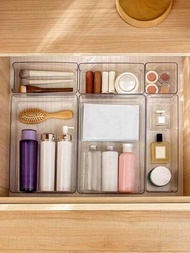 1入組抽屜式化妝品儲物盒，方形小盒子，適用於桌下收納