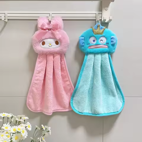 Cute My Melody Hangyodon Hand Towels Home Bathroom Kitchen with Hanging Loop Thickened Speed Dry Abs