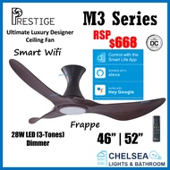 Prestige M3 series Smart wifi DC Motor Ceiling fan with 28w led light dimmable google tuya smart life