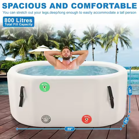 Inflatable Rectangle Ice Bath Cold Plunge Tub, Durable Freestanding Soaking Ice Bath Tub With Cover 