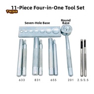 Steel Rivet Punch Set for Button Installation Includes 7 Hole Base and 9 Punches