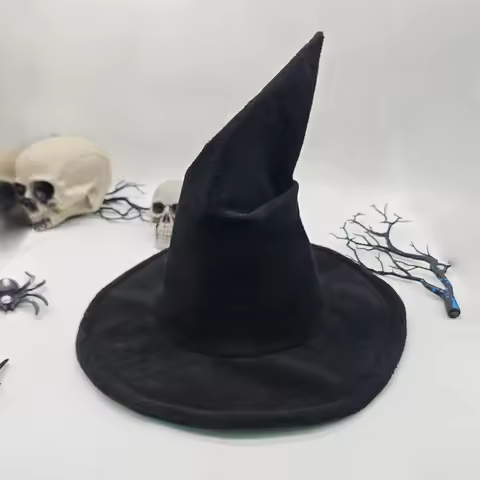Classic Black Felt Witch Hat Wide Brim Pointed Wizard Hat Halloween Cosplay Costume Party Accessory 