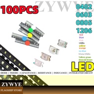 100pcs LED Diode 0402 0603 0805 1206 Red Blue White Emerald Green Yellow Orange Yellow Green Ice Blu
