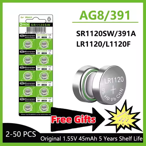 New 5-50pcs AG8 Alkaline 1.5V Button Cell Battery Single Use LR1120 391 LR57 SR55 LR55 CX191 G8 for 