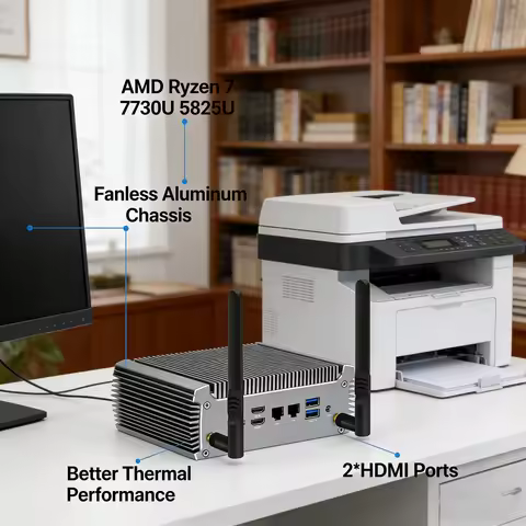 Hot AMD Mini PC Ryzen 7 7730U 5825U R5 5625U Fanless Mini Computers Small PC Win11 Pro 2*HDMI/2.5G L