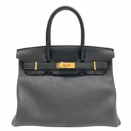 HERMES 愛馬仕 BIRKIN30 D刻 皮革 手提包 黑色 金釦