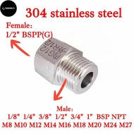 TD BSP G1/2" Female to M10 M12 1/8" 1/4" 3/8" BSP/NPT Male Hex Reducer Bushing, 304 Stainless Steel 