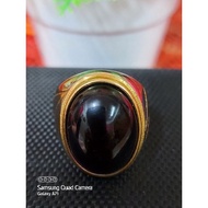 cincin batu akik yaman hitam suluh warna unggu, ikatan stainless steel, saiz di jari 19(batu saiz 20 sen baru)