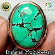 [Ready Stock] Batu Pirus Tibet Natural Ring Perak Kombinasi Emas Suasa