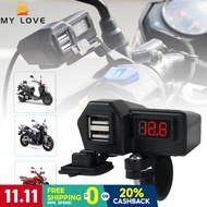 Motorcycle mobile phone charger 12V dual USB waterproof car charger with Voltmeter