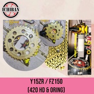 SPROCKET SET Y15ZR FZ150 Y15 FZ Y16 Y16ZR (420 - GOLD) CHAIN  SET HOYO