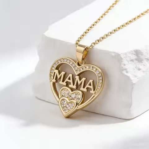 1Pc Micro-Pave Zircon Necklace,Korean Minimalist Color-Retention Heart Mama Mother's Day Gift