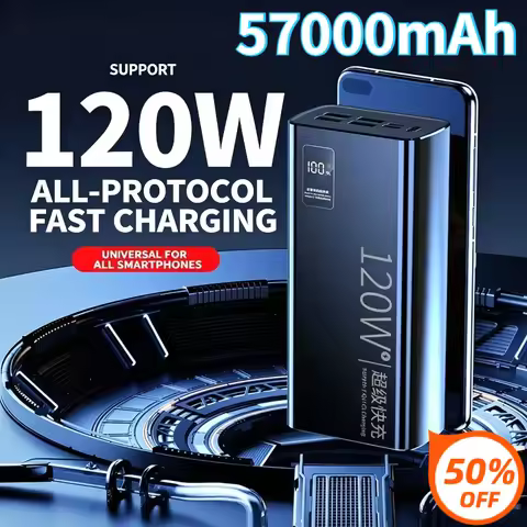 57000mAh 120W High Capacity Power Bank for IPhone Xiaomi and Huawei Mobile Phones Super Fast Chargin