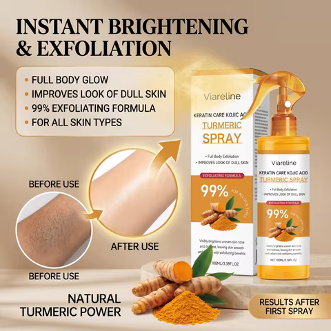 Turmeric Exfoliating Body Spray Gentle Cleansing Smoothing Nourishing Soft Hydrating Mist Dead Skin 