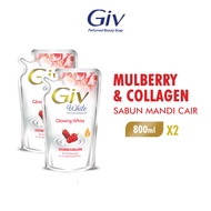 [Paket isi 2] Giv White Sabun Mandi Cair Mulberry & Collagen Pouch 800ml