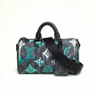 LOUIS VUITTON KEEPALL25黑色PVC晶片限量塗鴉系列肩背包