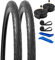 2-PCS 700C Bike Tires 700x38C/40-622 and 700C Bike Tubes Schrader/Presta Valve with 2 Rim Strips Com