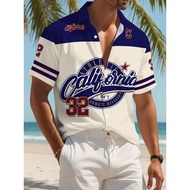 Men's new casual shirt - 3D blue-white-red California sport style - 32 size - printed short-sleeved 