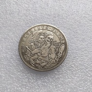 Antique Crafts Mask Girl Creative Gift Organic Coin Brass Silver Plated Collection#215 3XW3