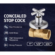 Premium Cross Handle Quarter Turn Stopcock Stop Cock Shower Valve | Concealed Chrome Stopcock (1/2" 