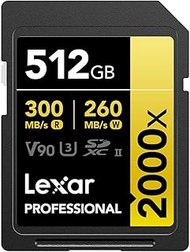 Lexar Professional SD Card 512 GB, SDXC UHS-II Memory Card without Reader, Up to 300 MB/s Read, Clas