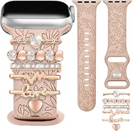 JR.DM Floral Engraved Band Compatible with Apple Watch 42mm 40mm 41mm 38mm Women, Soft Silicone Dres